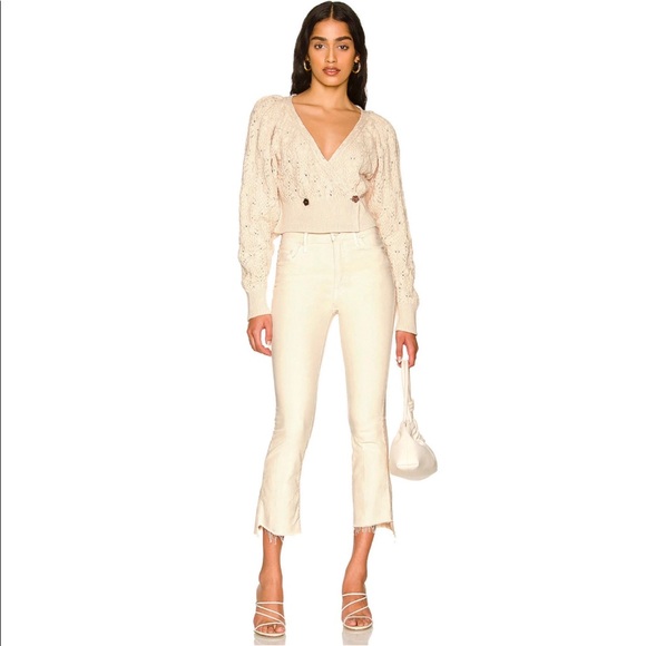 Free People Olive You Surplice V-Neck Texture Cable Wrap Cardigan In Macadamia - Picture 7 of 13